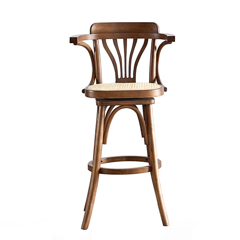 Modern Rattan Armed Stool Low Back Wood Stool with Swivel for Restaurant
