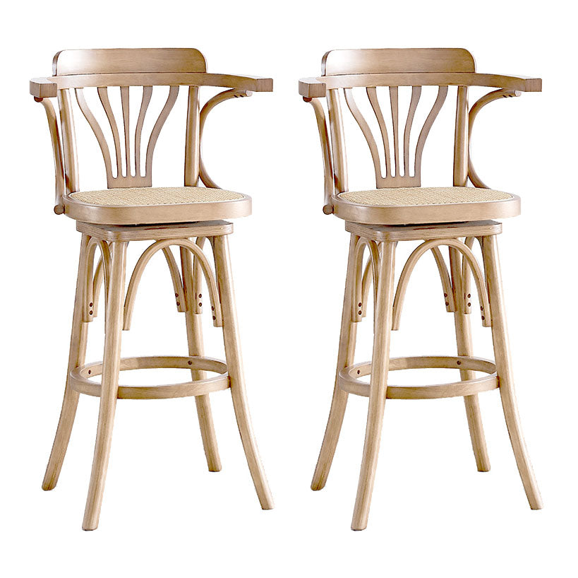 Modern Rattan Armed Stool Low Back Wood Stool with Swivel for Restaurant