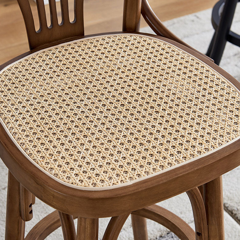 Modern Rattan Armed Stool Low Back Wood Stool with Swivel for Restaurant