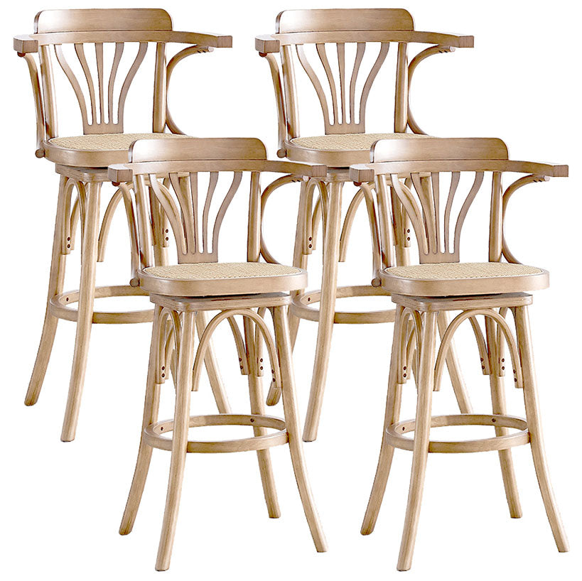 Modern Rattan Armed Stool Low Back Wood Stool with Swivel for Restaurant