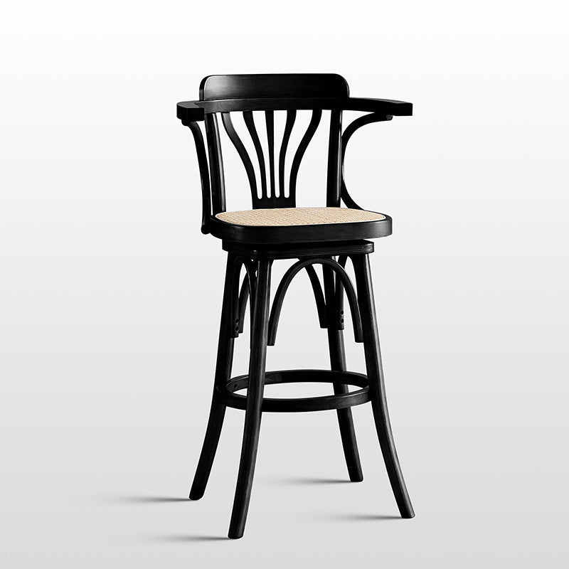 Modern Rattan Armed Stool Low Back Wood Stool with Swivel for Restaurant