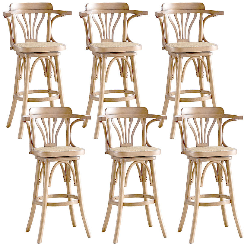 Modern Rattan Armed Stool Low Back Wood Stool with Swivel for Restaurant