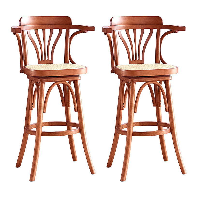 Modern Rattan Armed Stool Low Back Wood Stool with Swivel for Restaurant