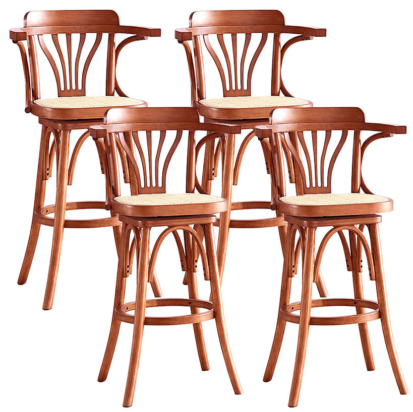 Modern Rattan Armed Stool Low Back Wood Stool with Swivel for Restaurant