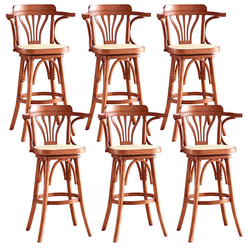 Modern Rattan Armed Stool Low Back Wood Stool with Swivel for Restaurant