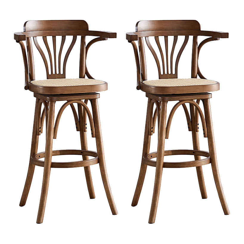 Modern Rattan Armed Stool Low Back Wood Stool with Swivel for Restaurant