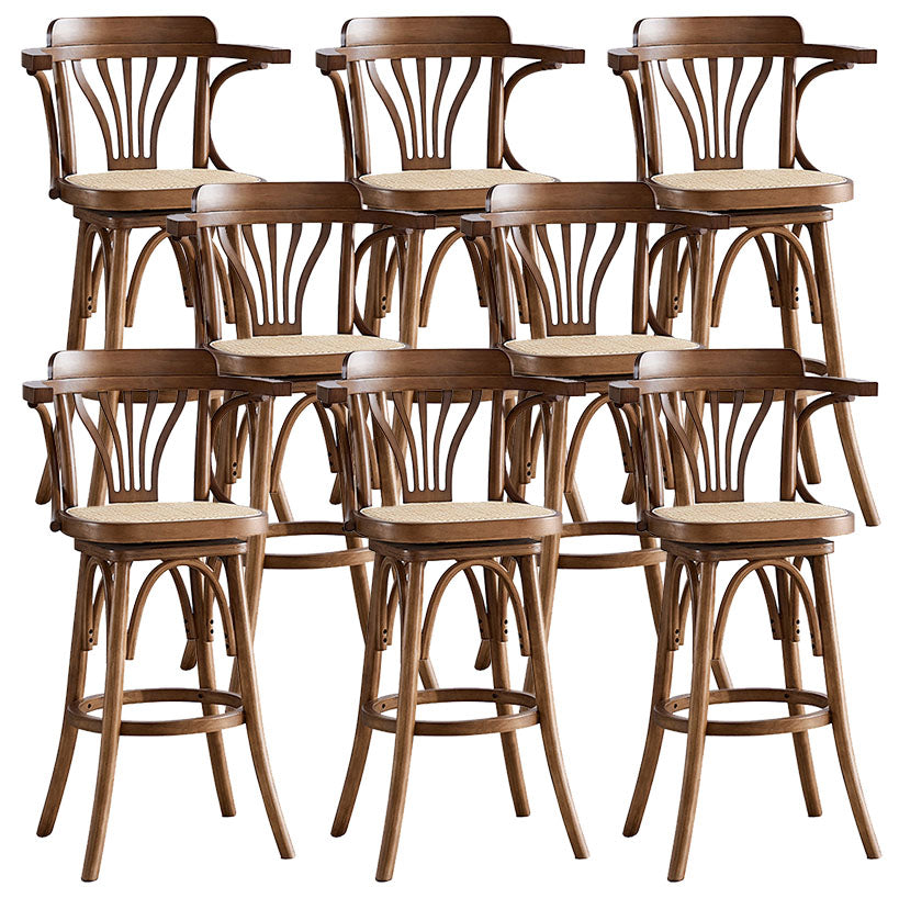 Modern Rattan Armed Stool Low Back Wood Stool with Swivel for Restaurant