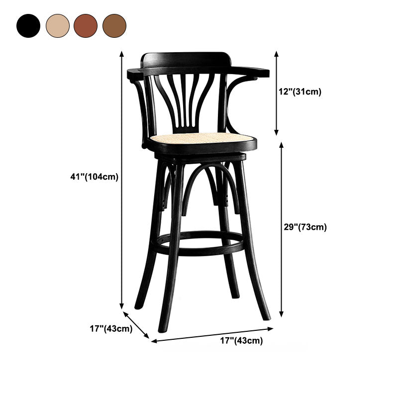 Modern Rattan Armed Stool Low Back Wood Stool with Swivel for Restaurant