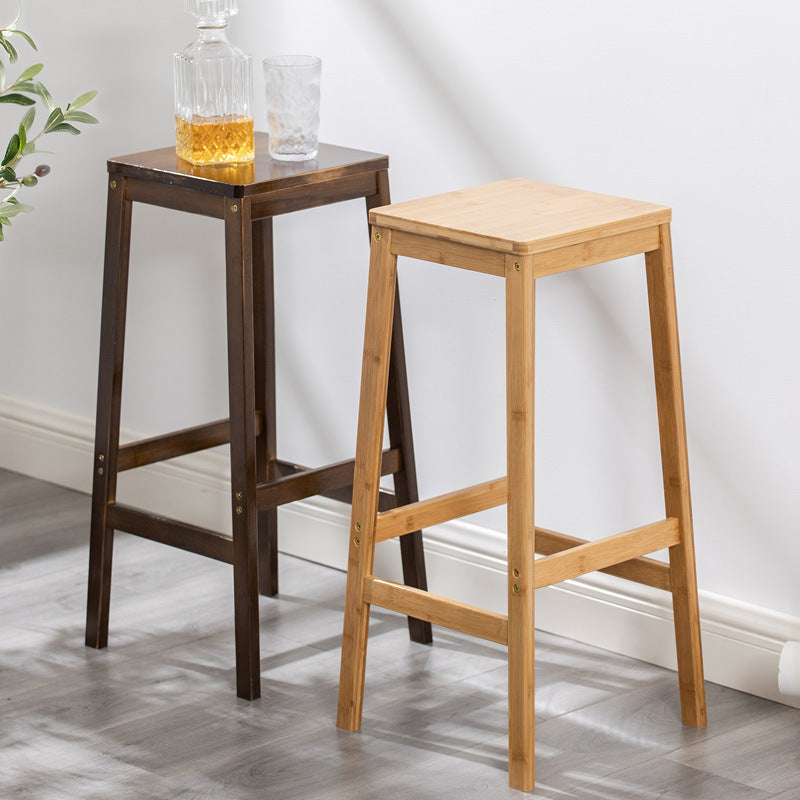 Industrial Square Backless Stool Wooden Footrest Barstool for Living Room