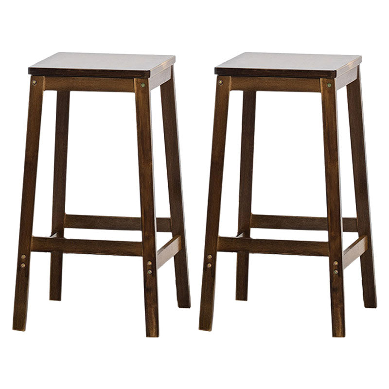 Industrial Square Backless Stool Wooden Footrest Barstool for Living Room