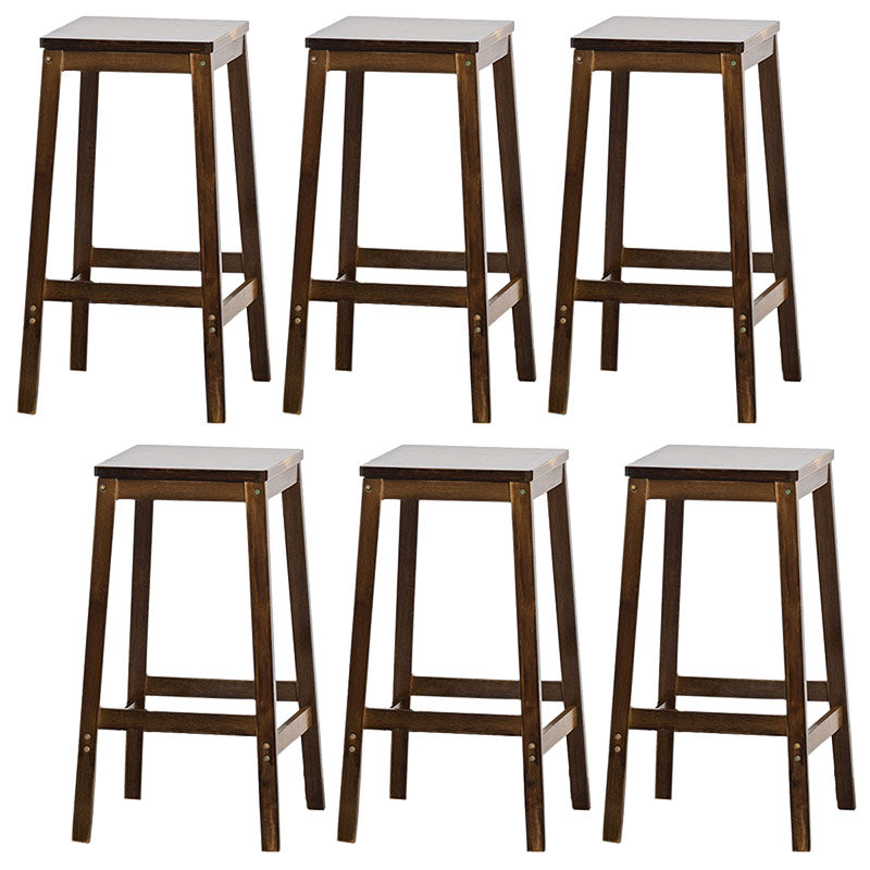 Industrial Square Backless Stool Wooden Footrest Barstool for Living Room