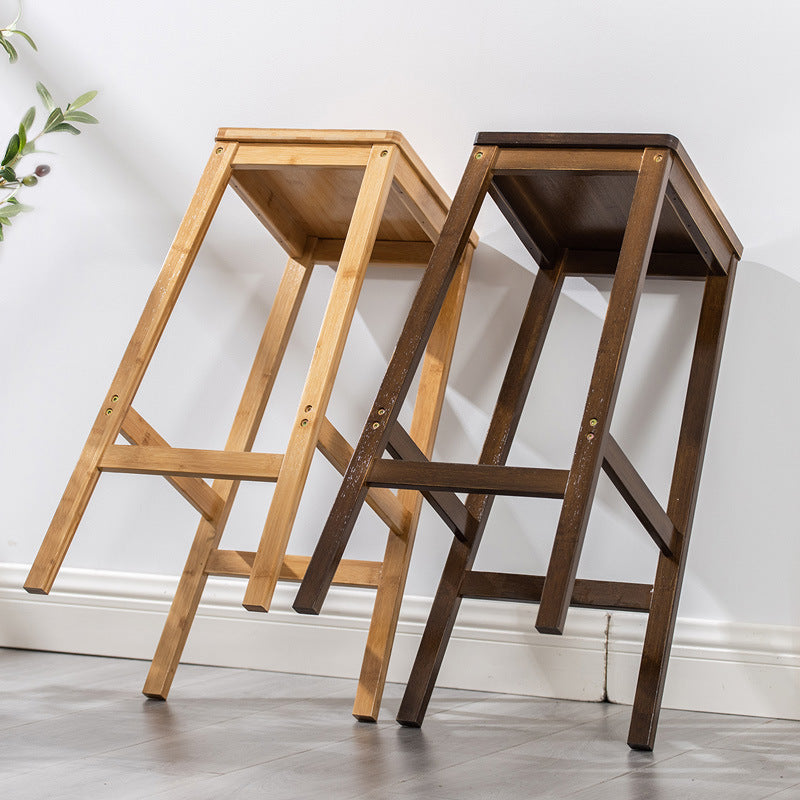 Industrial Square Backless Stool Wooden Footrest Barstool for Living Room