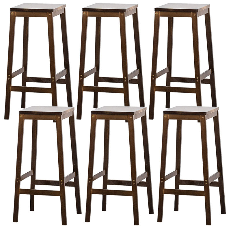 Industrial Square Backless Stool Wooden Footrest Barstool for Living Room