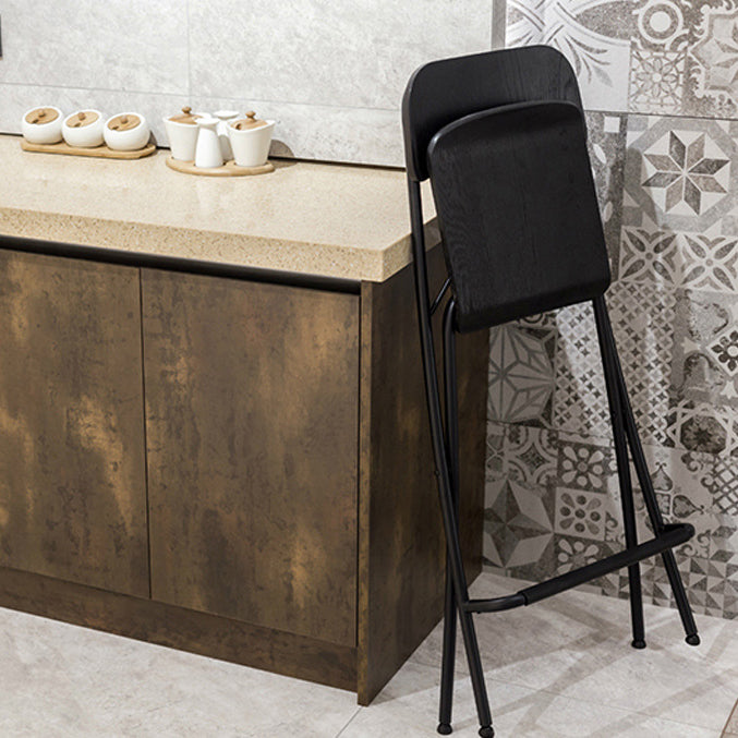 Industrial Folding Wood Stool Backrest Counter Stool for Restaurant
