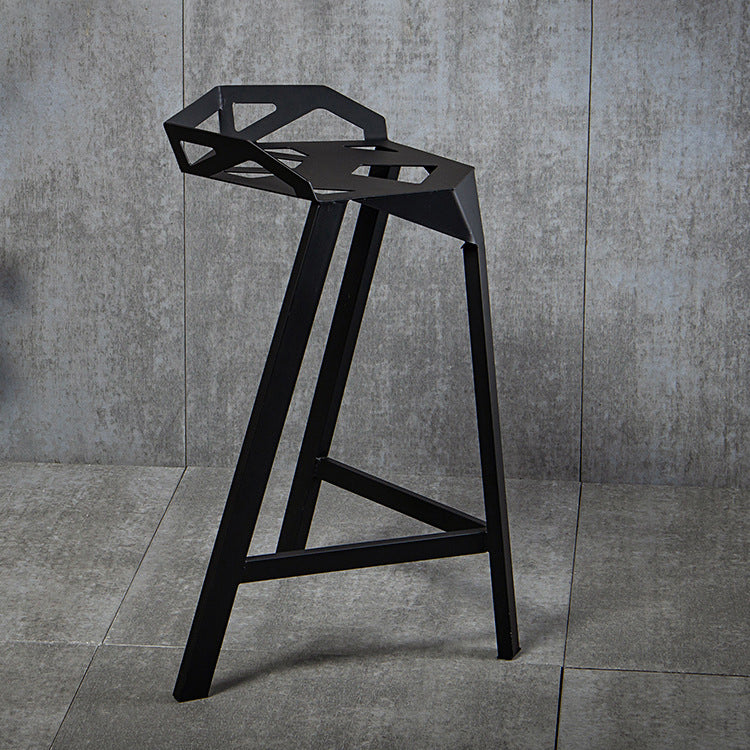 Industrial Low Back Bar Stool Metal Counter Height Stool in Black