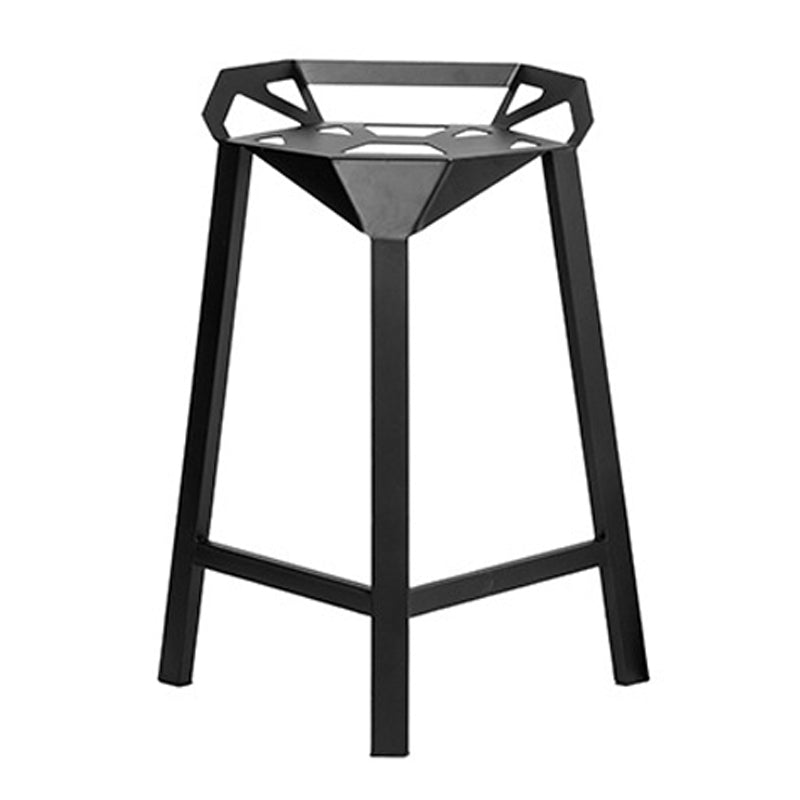 Industrial Low Back Bar Stool Metal Counter Height Stool in Black