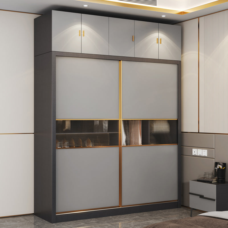Grey Engineered Wood Wardrobe Cabinet Contemporary Wardrobe Closet