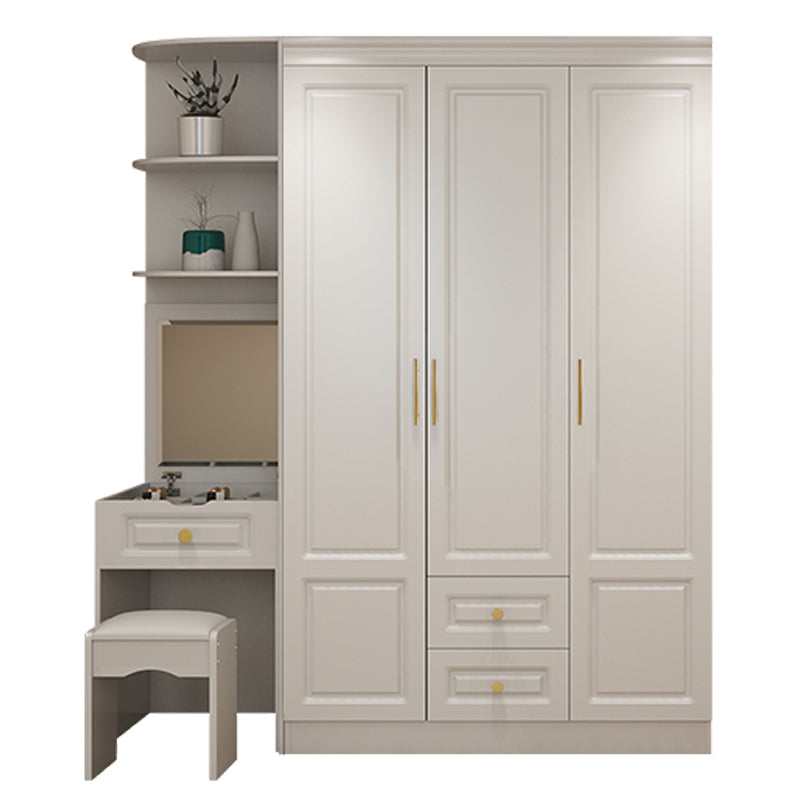 Hinged White Wardrobe Armoire Engineered Wood Wardrobe Closet