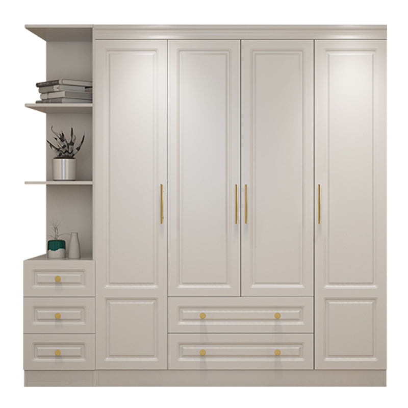 Hinged White Wardrobe Armoire Engineered Wood Wardrobe Closet