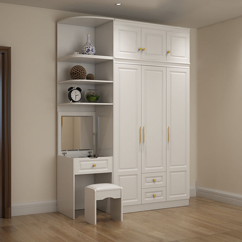 Hinged White Wardrobe Armoire Engineered Wood Wardrobe Closet