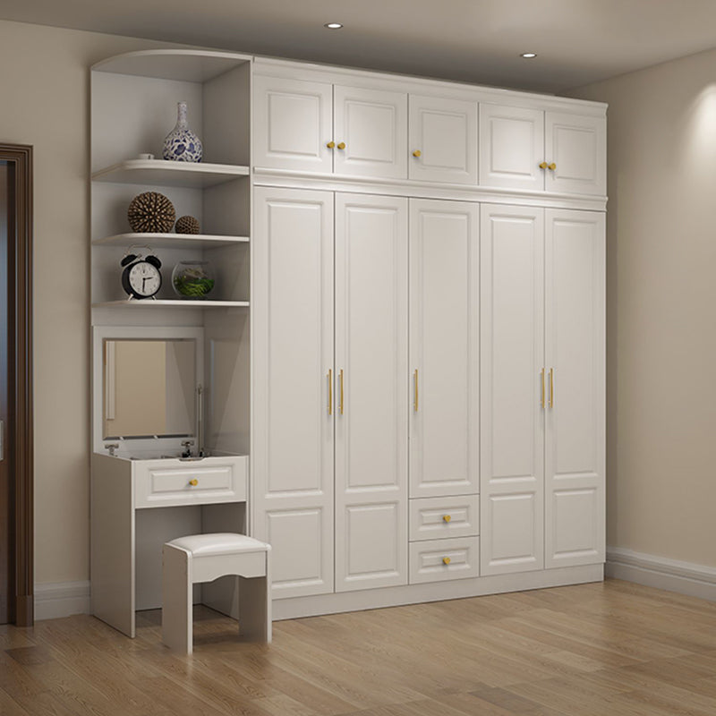 Hinged White Wardrobe Armoire Engineered Wood Wardrobe Closet