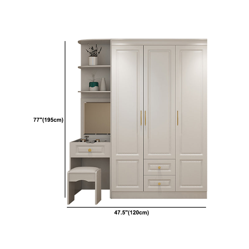 Hinged White Wardrobe Armoire Engineered Wood Wardrobe Closet