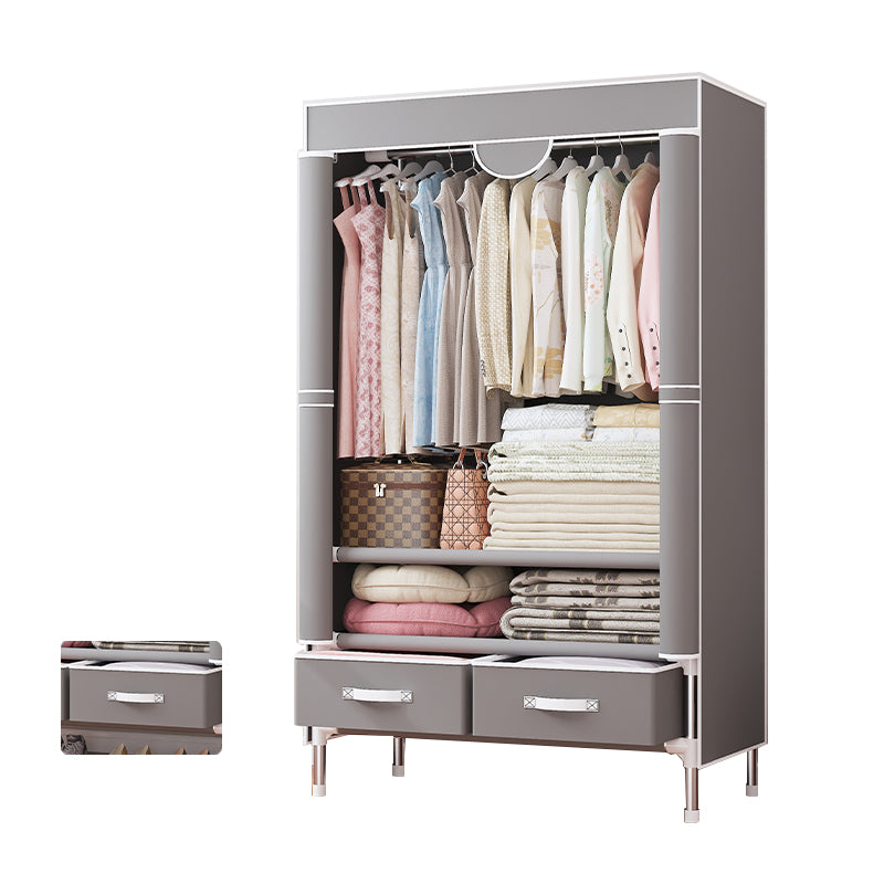 Modern Bedroom Wardrobe Armoire Steel Frame Wardrobe with Drawers