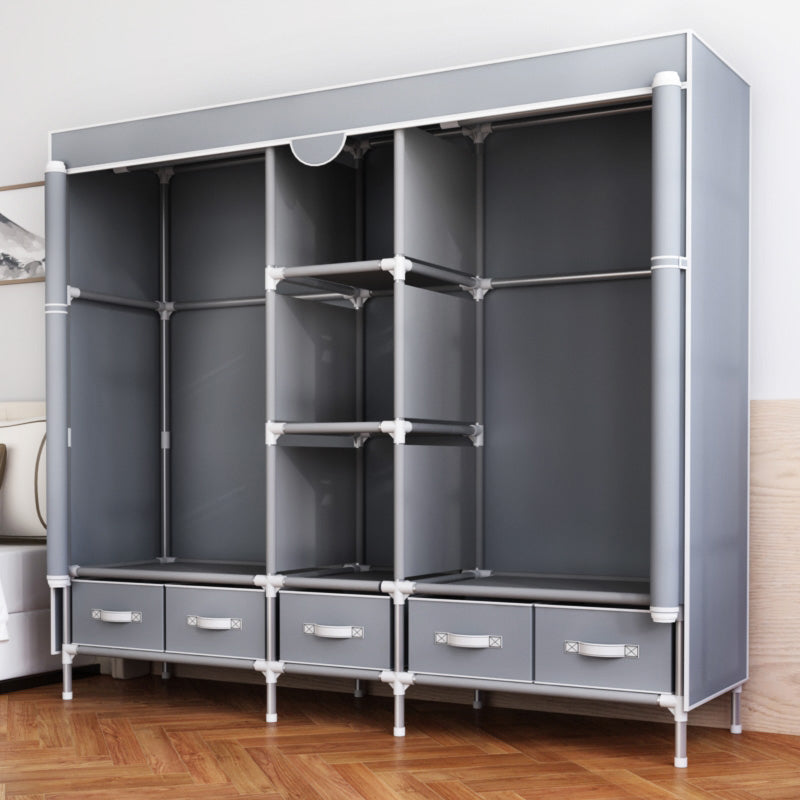 Modern Bedroom Wardrobe Armoire Steel Frame Wardrobe with Drawers