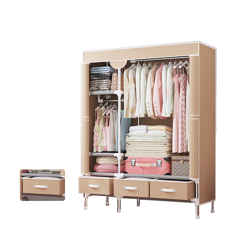 Modern Bedroom Wardrobe Armoire Steel Frame Wardrobe with Drawers