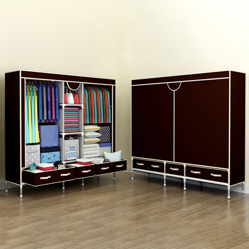 Modern Bedroom Wardrobe Armoire Steel Frame Wardrobe with Drawers