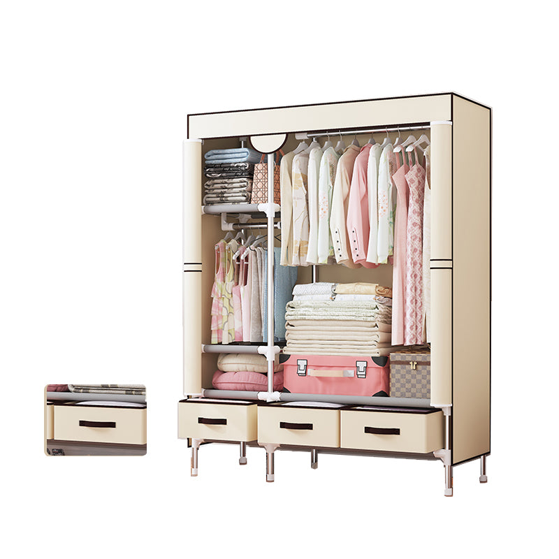 Modern Bedroom Wardrobe Armoire Steel Frame Wardrobe with Drawers