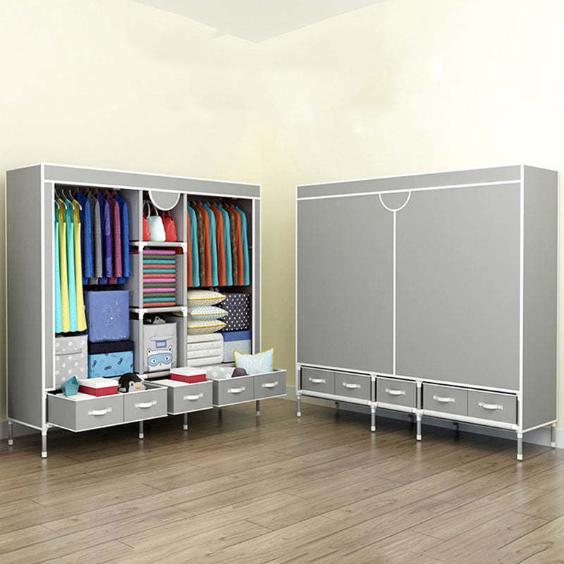 Modern Bedroom Wardrobe Armoire Steel Frame Wardrobe with Drawers