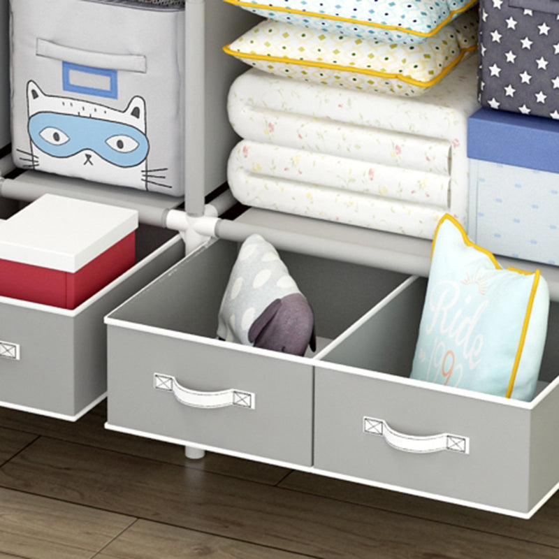 Modern Bedroom Wardrobe Armoire Steel Frame Wardrobe with Drawers