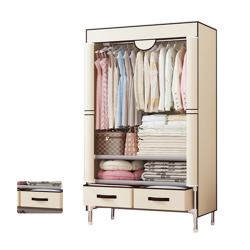 Modern Bedroom Wardrobe Armoire Steel Frame Wardrobe with Drawers