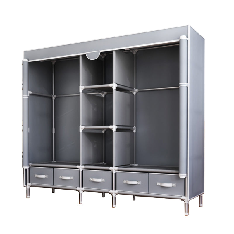 Modern Bedroom Wardrobe Armoire Steel Frame Wardrobe with Drawers