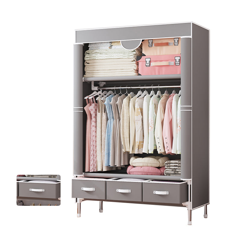 Modern Bedroom Wardrobe Armoire Steel Frame Wardrobe with Drawers