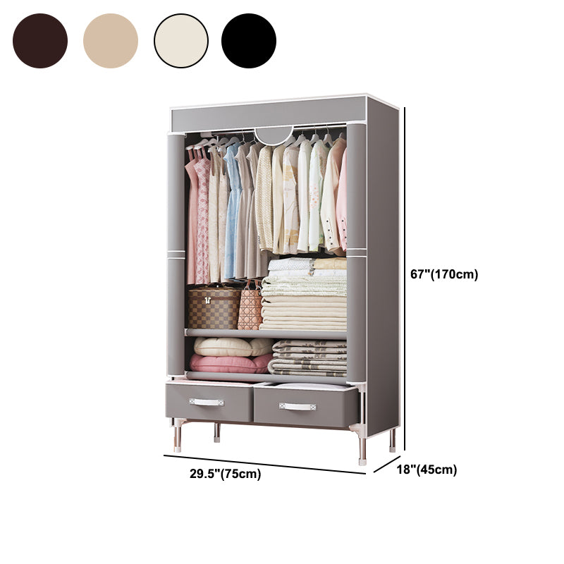 Modern Bedroom Wardrobe Armoire Steel Frame Wardrobe with Drawers