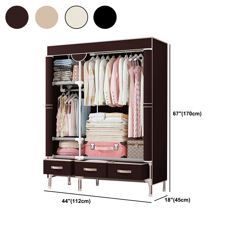 Modern Bedroom Wardrobe Armoire Steel Frame Wardrobe with Drawers