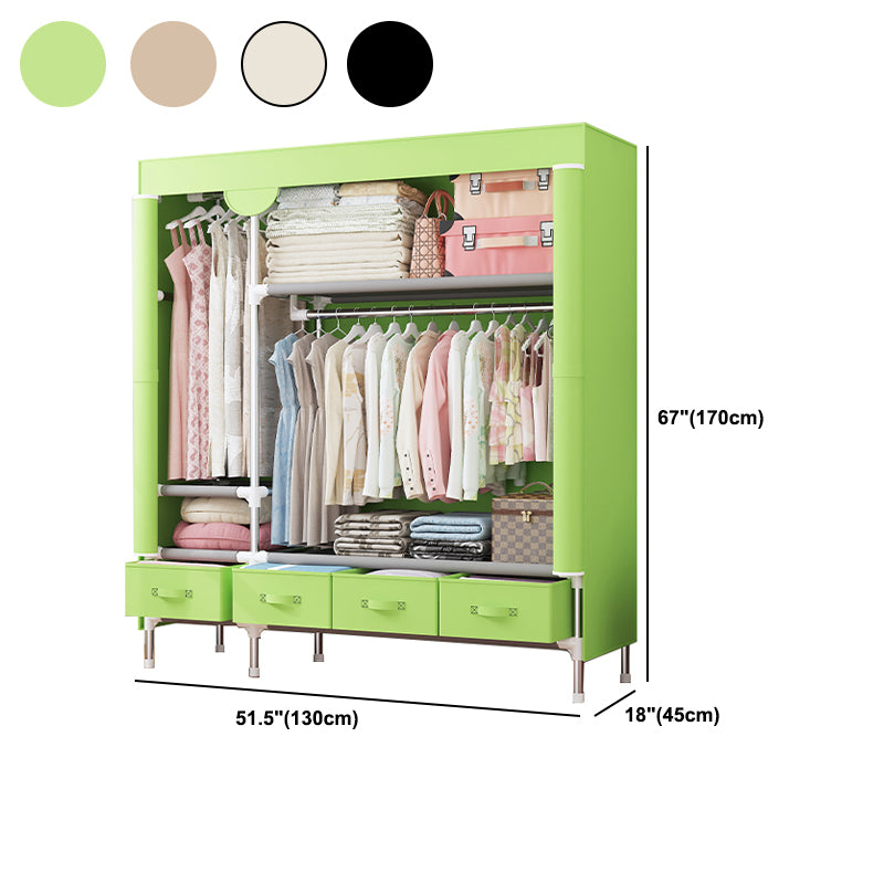 Modern Bedroom Wardrobe Armoire Steel Frame Wardrobe with Drawers