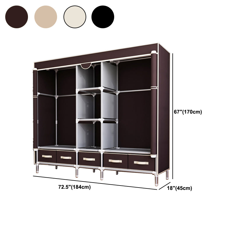 Modern Bedroom Wardrobe Armoire Steel Frame Wardrobe with Drawers