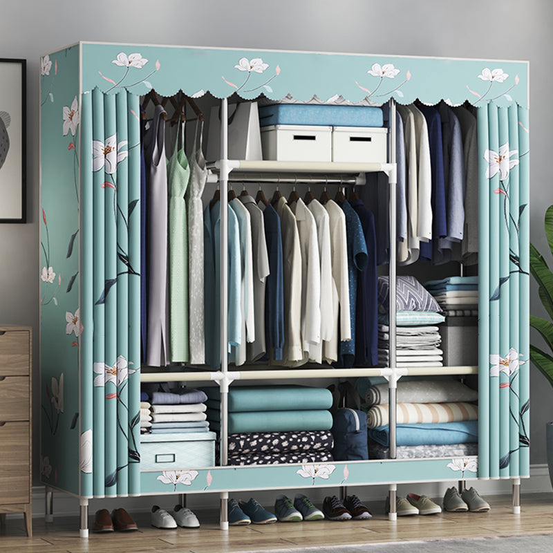 Steel Frame Wardrobe Cabinet Contemporary Style Armoire with Shelves