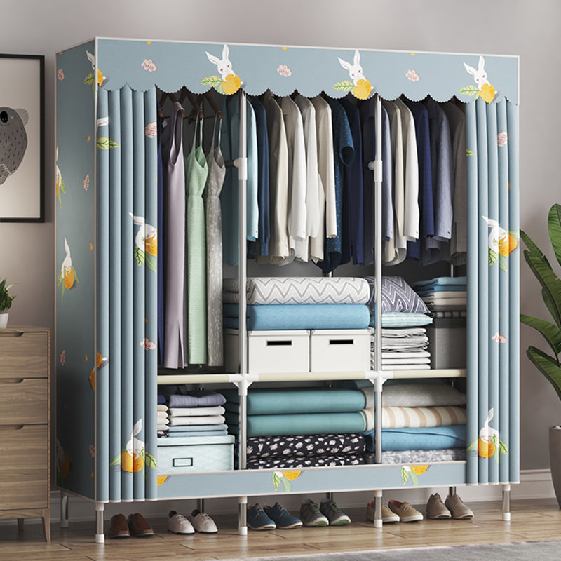 Steel Frame Wardrobe Cabinet Contemporary Style Armoire with Shelves