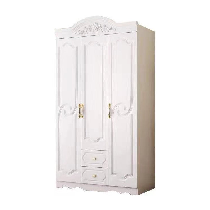 French Country Wardrobe Cabinet White Engineered Wood Wardrobe with 2 Drawers
