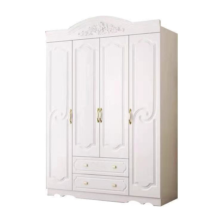 French Country Wardrobe Cabinet White Engineered Wood Wardrobe with 2 Drawers