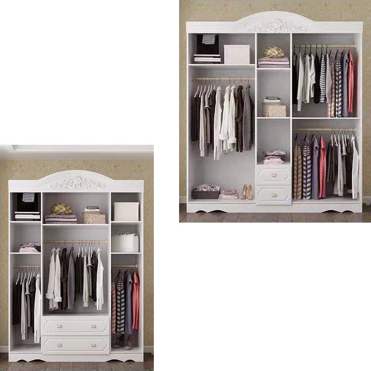 French Country Wardrobe Cabinet White Engineered Wood Wardrobe with 2 Drawers