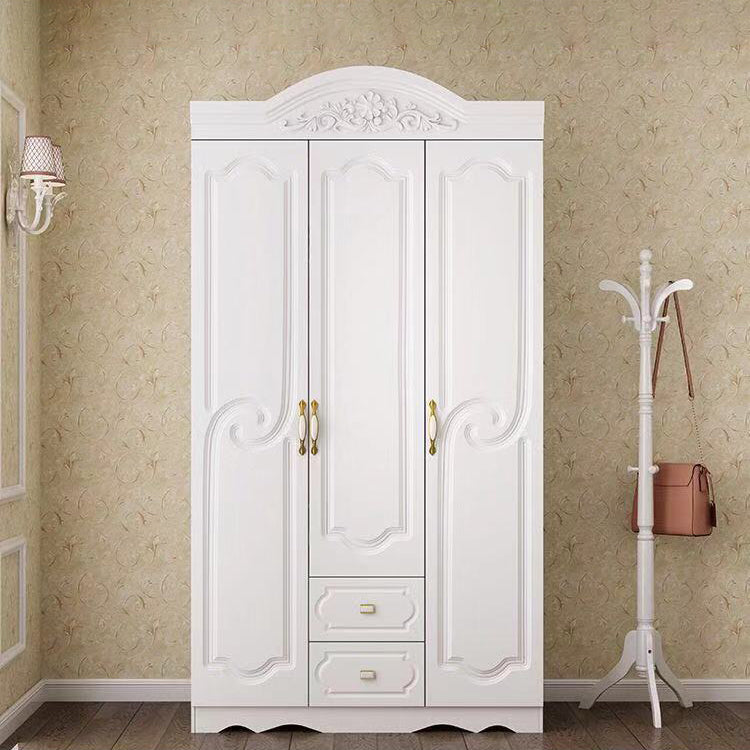 French Country Wardrobe Cabinet White Engineered Wood Wardrobe with 2 Drawers