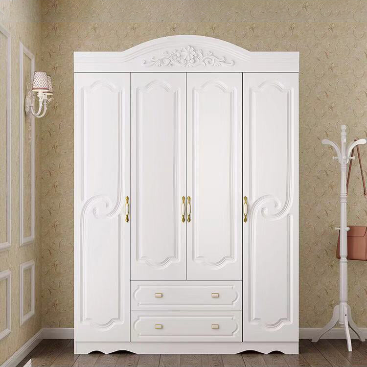 French Country Wardrobe Cabinet White Engineered Wood Wardrobe with 2 Drawers