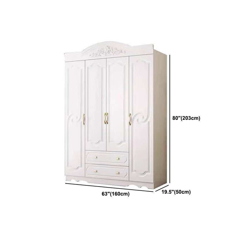 French Country Wardrobe Cabinet White Engineered Wood Wardrobe with 2 Drawers