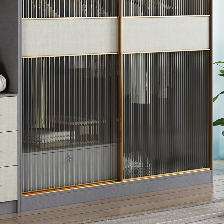 Modern Wardrobe for Home Mirrored Finish Cabinet with Glass Door