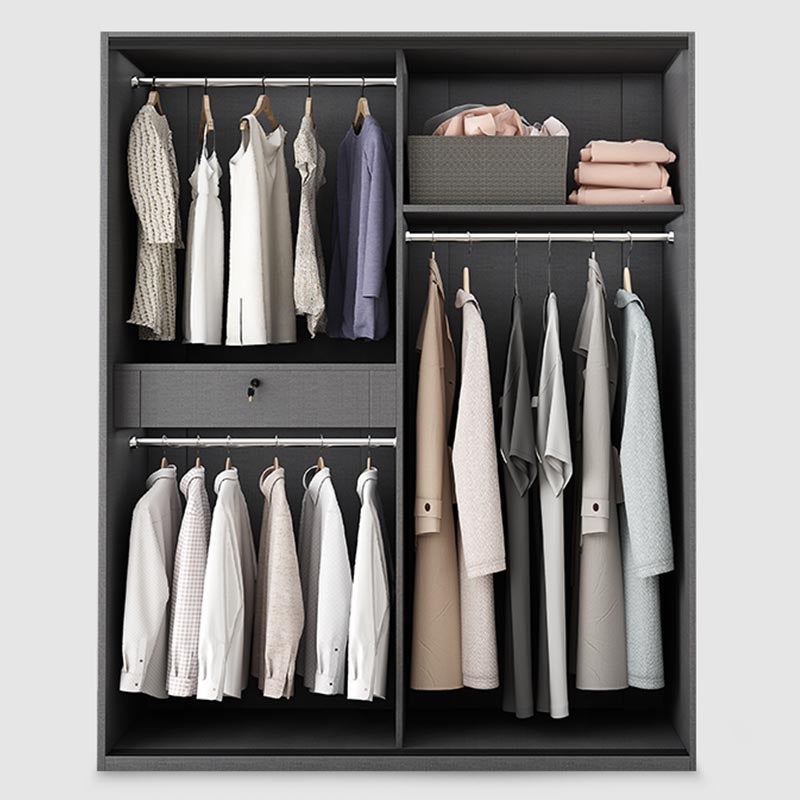 White Mirrored Finish Wardrobe Armoire Engineered Wood Wardrobe with Drawer